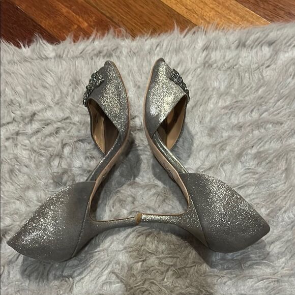 Badgley Mischka D’ Orsay Silver Embellished Heels - Picture 7 of 12